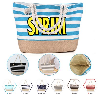 Canvas Stripe Tote Beach Bag