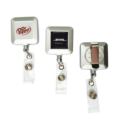 Zinc Alloy Square Retractable Badge Reel w/ Belt Clip